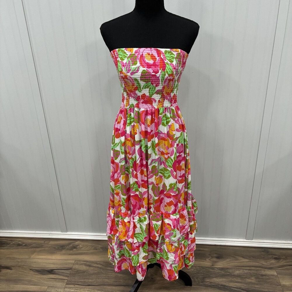 Abel the Label Women's Small Floral Smocked Strapless Maxi Dress Anthropologie